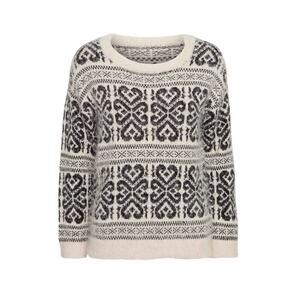 Dex 1963 Aztec Fair Isle Print Soft Fluffy Pullover Sweater Black Cream Small